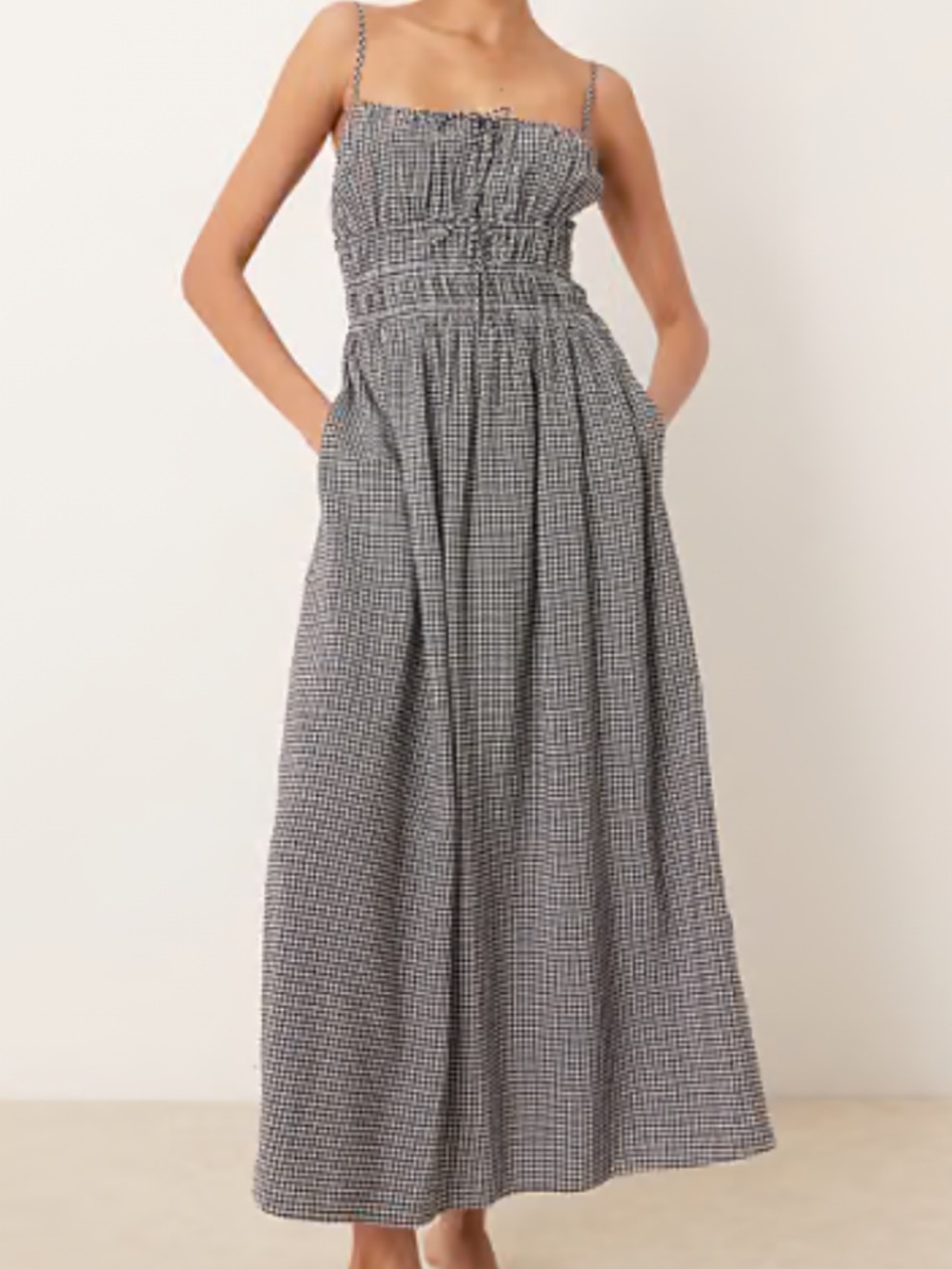 Abercrombie Smocked Gingham Maxi Dress in Black and White